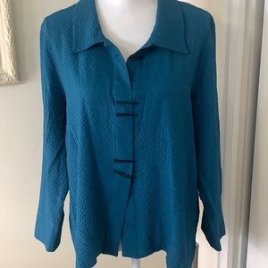 EUC- Habitat Blue Button Up Crinkled Fabric Blouse-